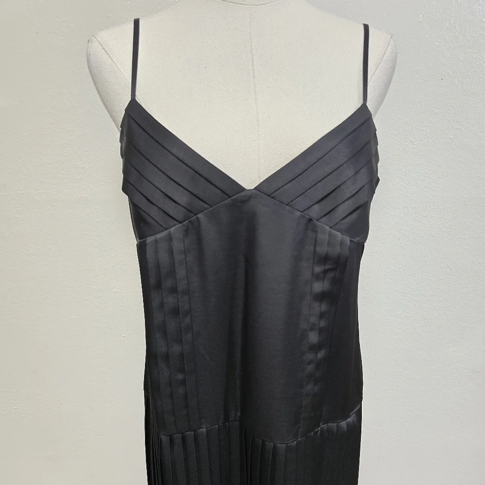 Rebecca Taylor Satin Pleated Slip Dress Black Size 8